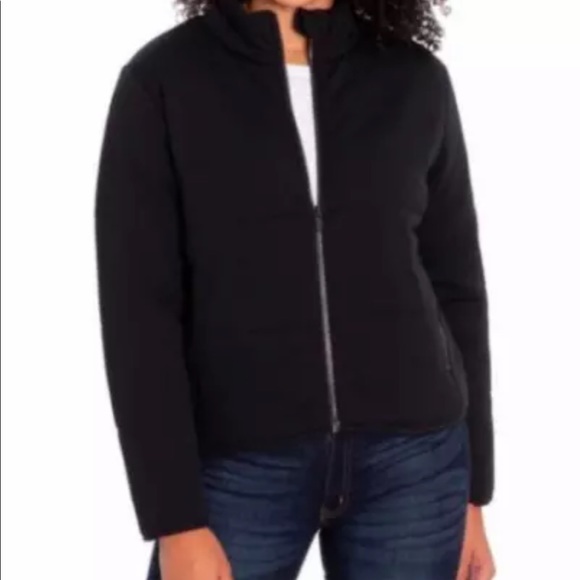 Three Dots Black Relaxed Fit Mock Collar Quilted Knit Jacket Womens Sz Small NWT - Picture 7 of 7